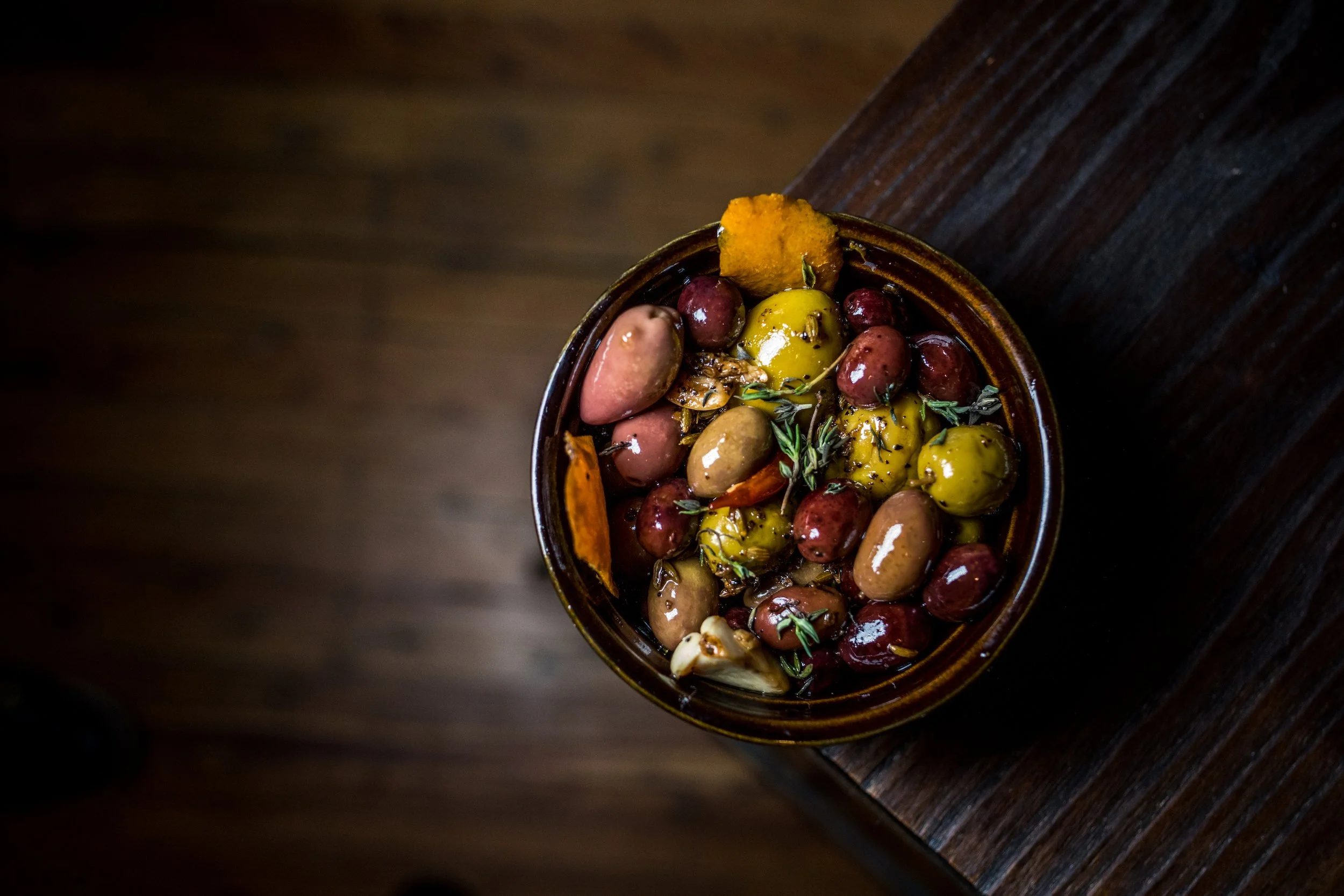 MARINATED MEDITERRANEAN OLIVES
Olives, citrus, herbs and olive oil (gf, vg) · Mediterranean
