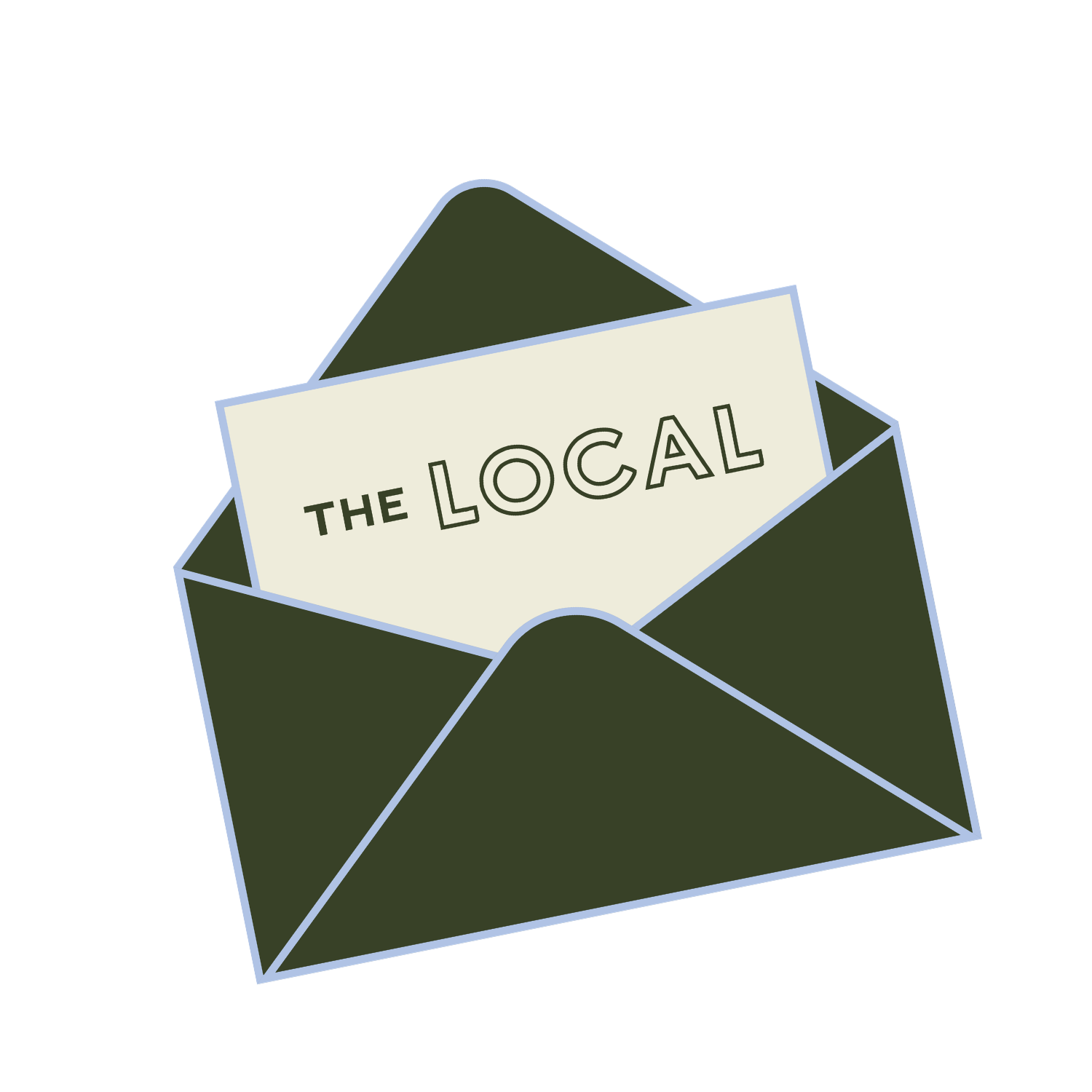 An open green envelope with a letter inside that reads 'The Local'.