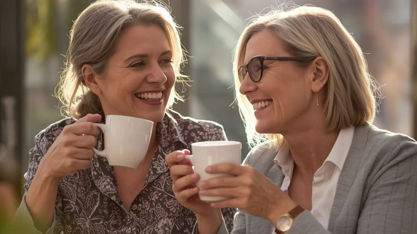Midlife Women Drinking coffee in Miami, look and feel healthy