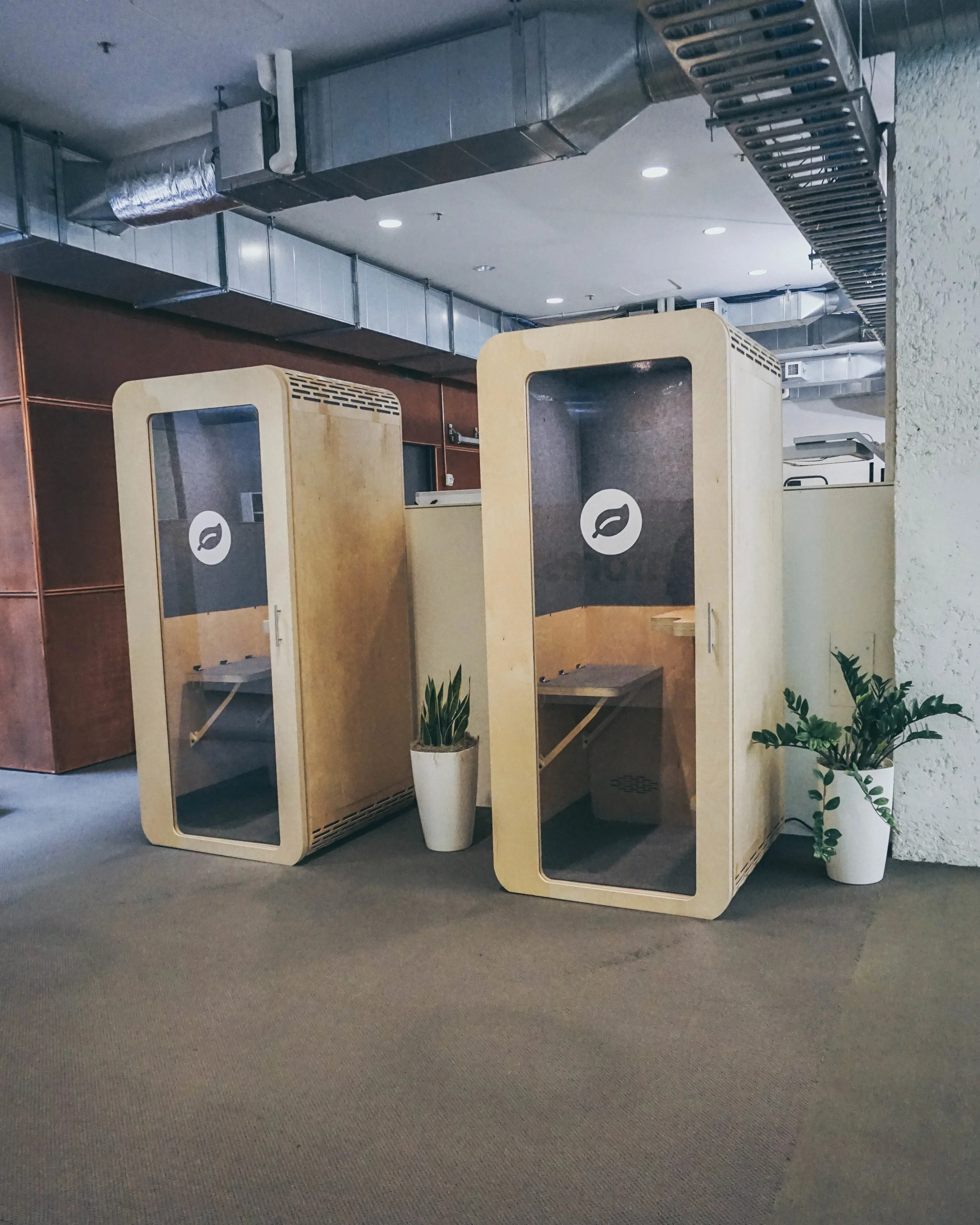 The two private phonebooths are installed side by side at an officespace in San Francisco.