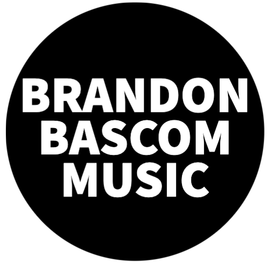Logo with a black background with white text that says "Brandon Bascom Music".