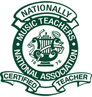 Logo for Nationally Certified Music Teachers of Music Teachers National Association, featuring a green circular emblem with musical symbols and text