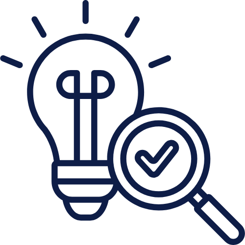 Lightbulb icon with maginfying glass