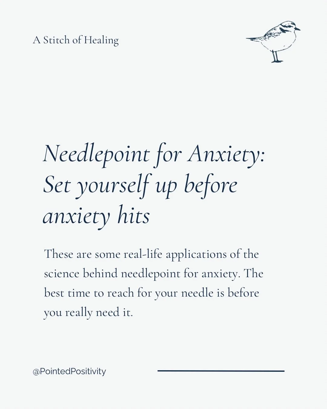The best time to reach for your needle is before you actually need it.

Anxiety doesn&rsquo;t wait for a convenient moment. So the setup matters more than most people realize; having a WIP already in progress, supplies within arm&rsquo;s reach, and a