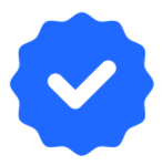 Blue badge with a white check mark in the center.