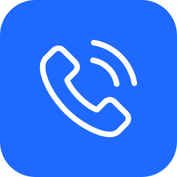 Icon of a white telephone receiver on a blue background.