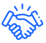 Blue outline of a handshake icon.