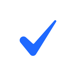 Blue checkmark inside a black circle on a white background