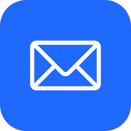 Icon of a white envelope on a blue background, representing email or messaging.
