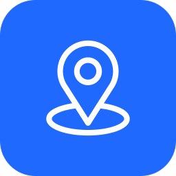 Icon of a location pin on a blue background