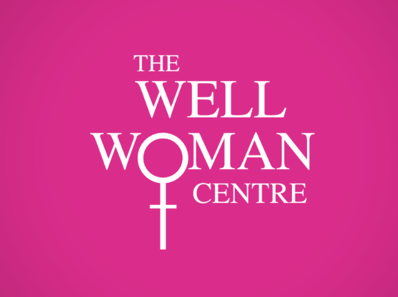 Pink background with white text that reads 'The Well Woman Centre' and features a female gender symbol.