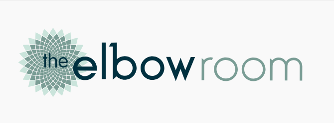 Logo of 'The Elbow Room' featuring a geometric circular design next to the text.