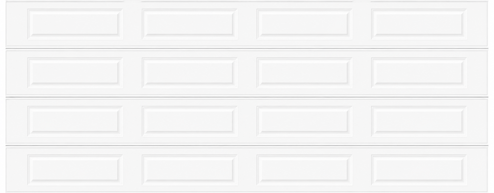 A white sectional garage door with rectangular panels and raised moldings.