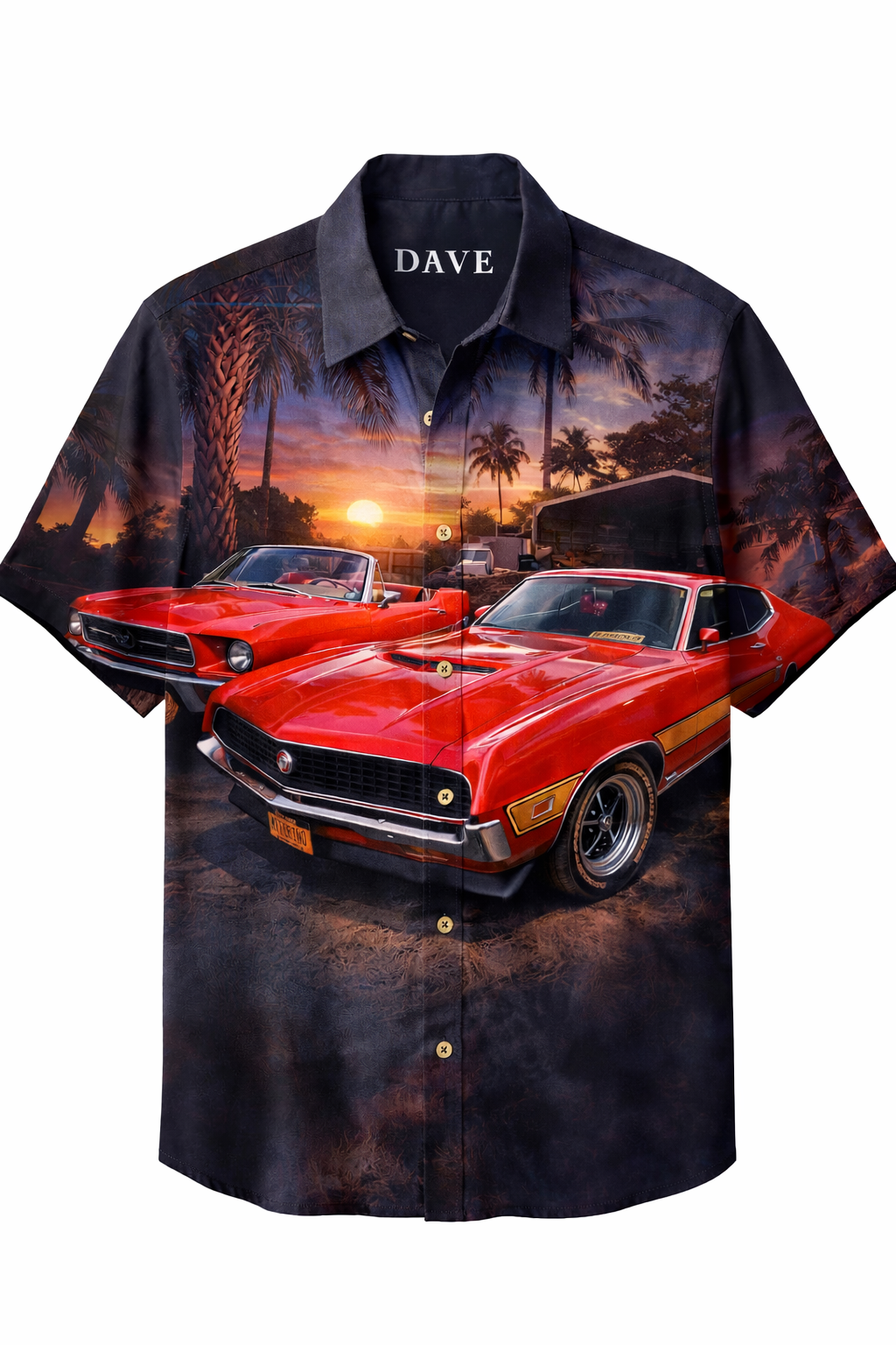 Tropical sunset muscle car shirt.png