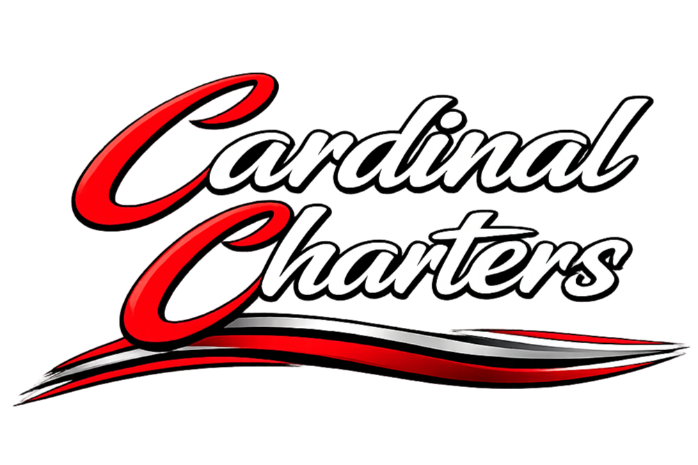 Logo for the California baseball team, the San Francisco Giants, with the words 'Cardinal Charters' in stylized red and black script.
