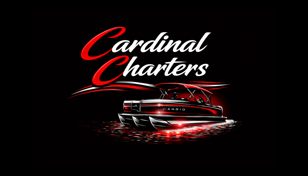 Logo for Cardinal Charters featuring a black and red motorboat on water with a black background.