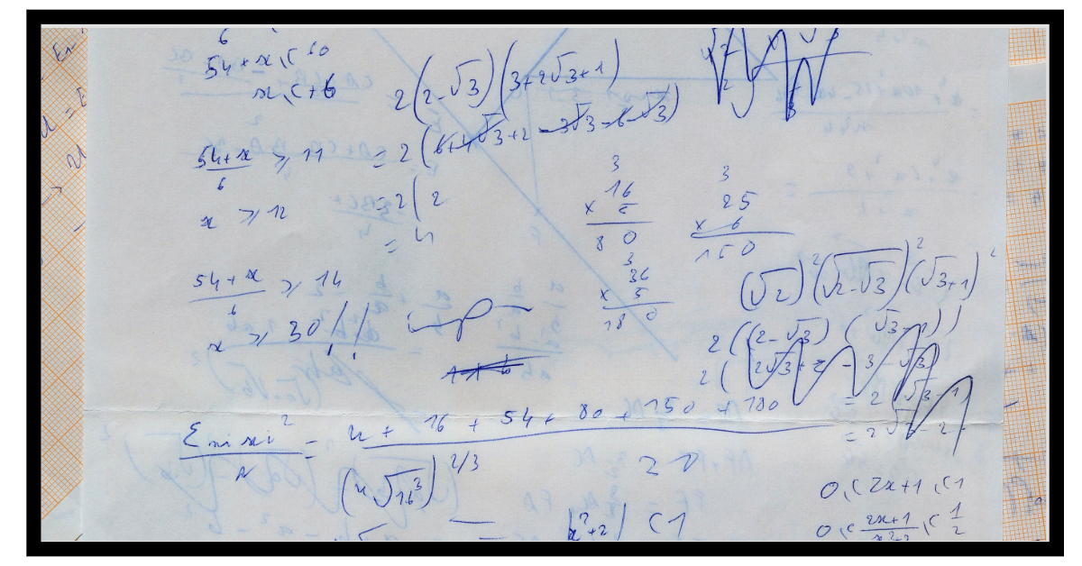 Image of paper with random math scribbles on it