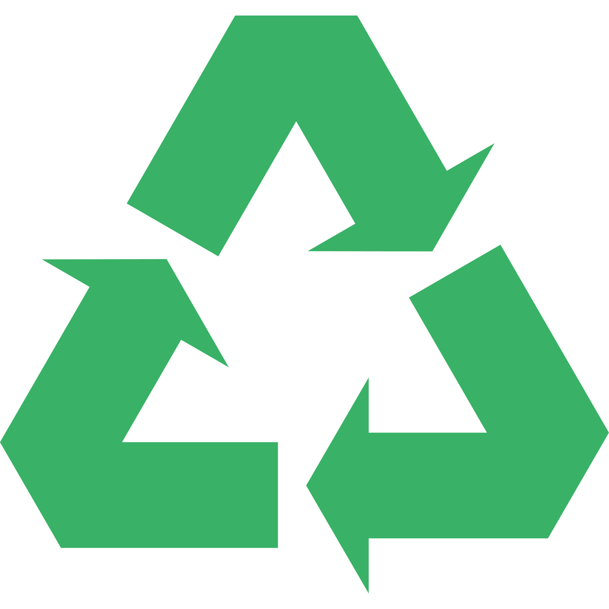 Green recycling symbol with three arrows forming a triangle.