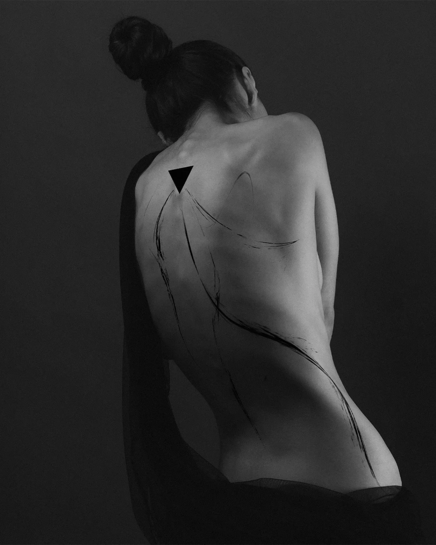 ghost.of.catharsis — Event Horizon. Minimalist spine tattoo. Fine line blackwork. Private booking only, Europe tour 2026.