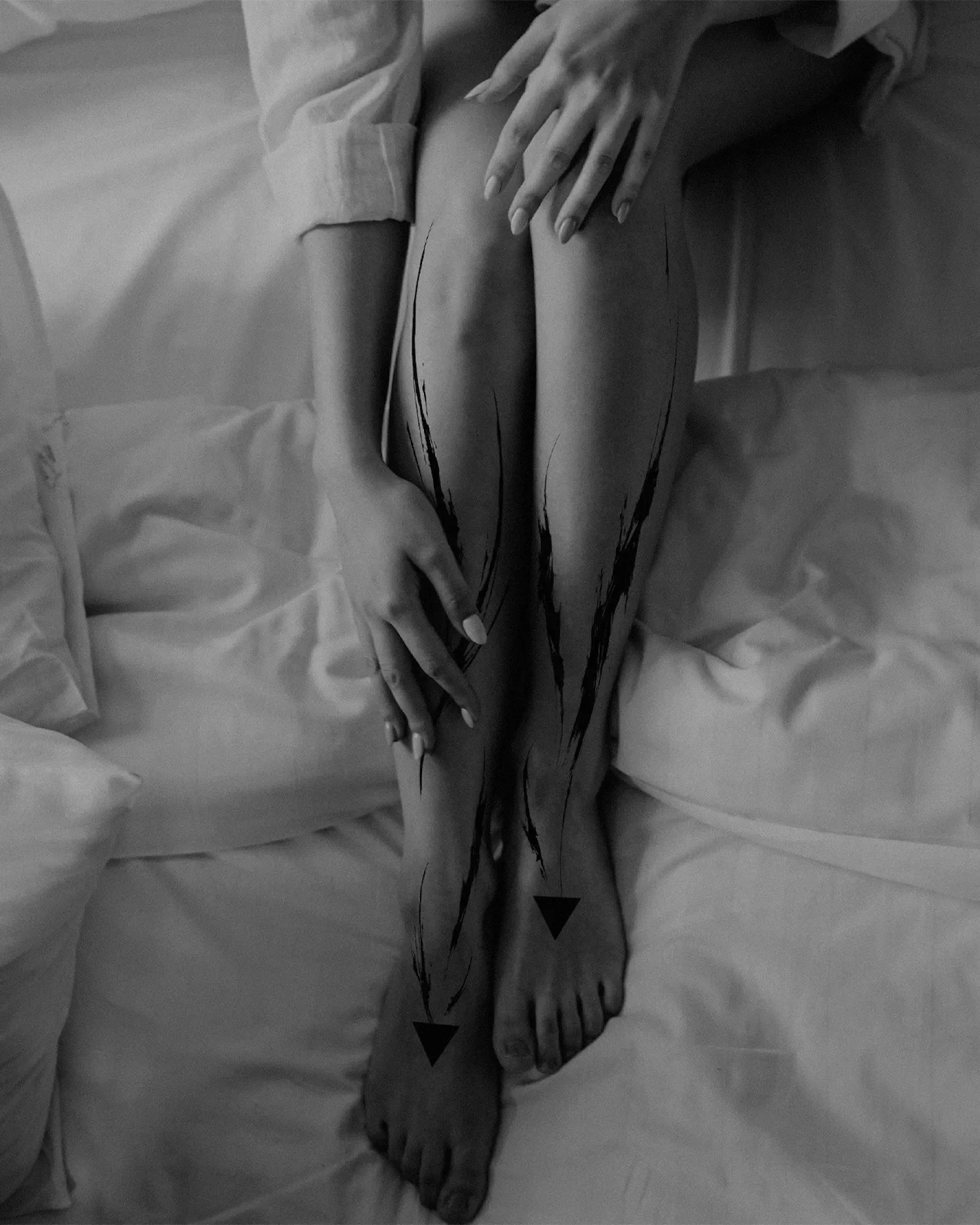 ghost.of.catharsis — Mahadevi project. Ornamental leg blackwork. Symbolic dark ink. Private studio sessions in Zurich and Vienna.