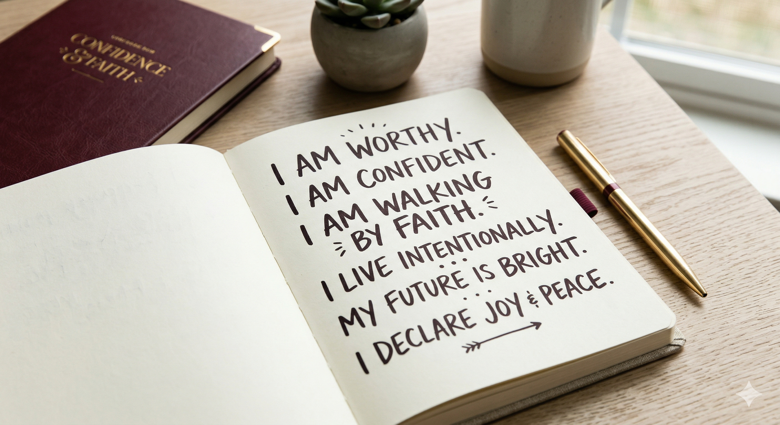 Journal with faith-based affirmations and declarations for confidence, clarity, and intentional living.