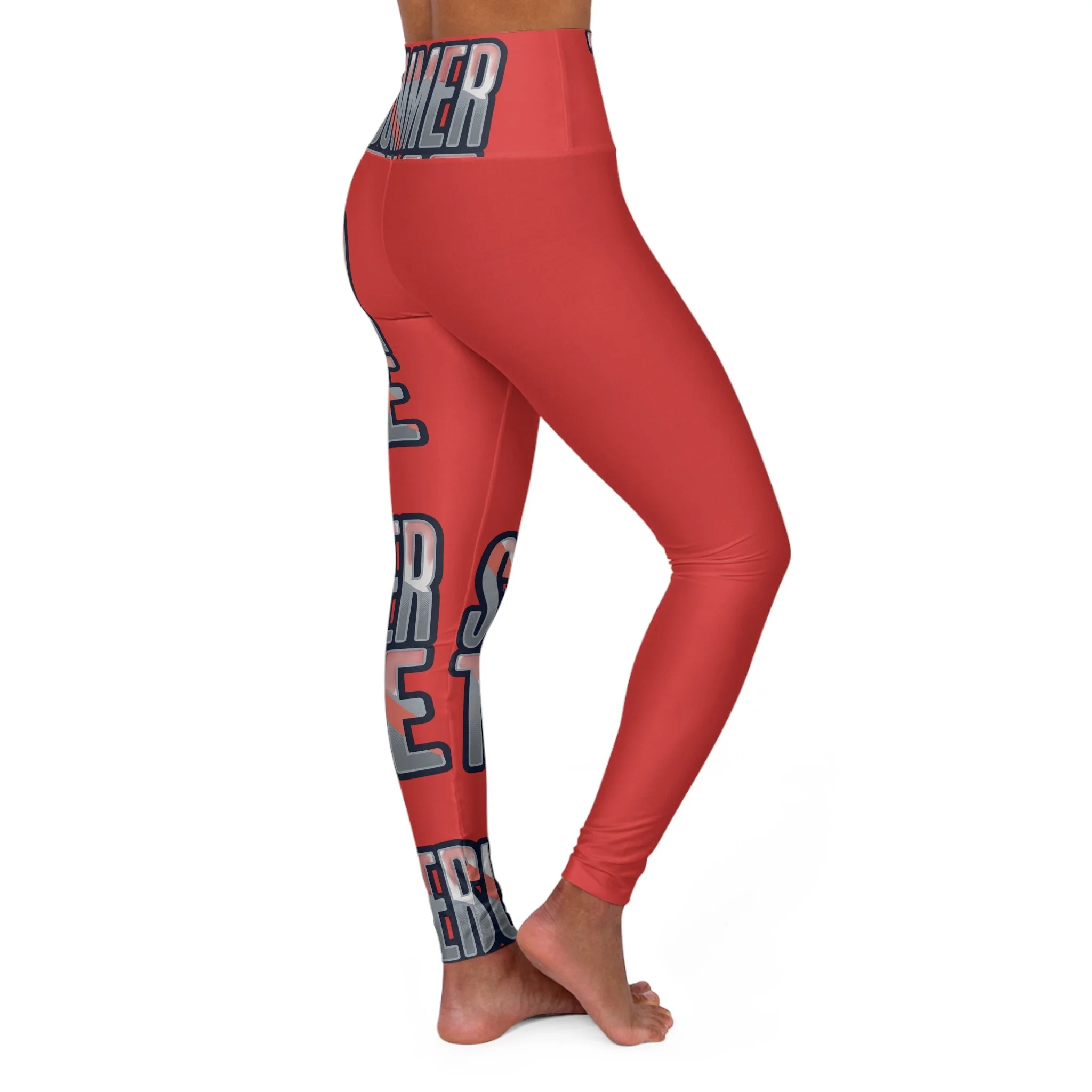 Summer Time High-Waist Yoga Leggings — Coral Graphic AOP Fitness Tights
