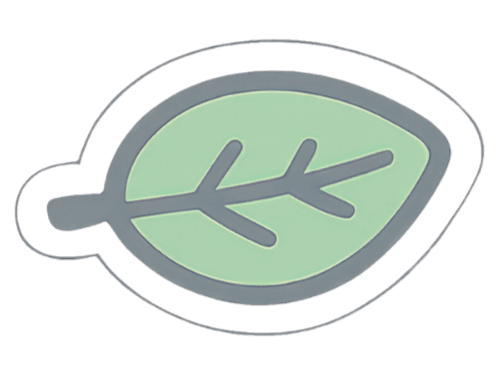 A stylized illustration of a leaf with a gray outline on a black background.