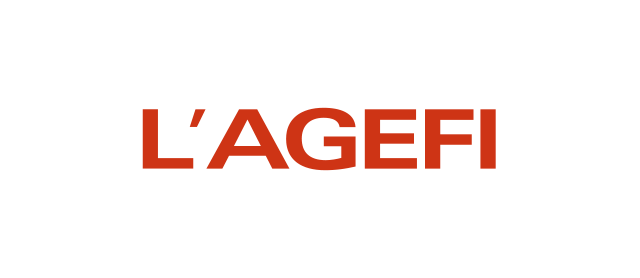 Logo avec le texte "L'AGEF" en rouge sur fond noir.