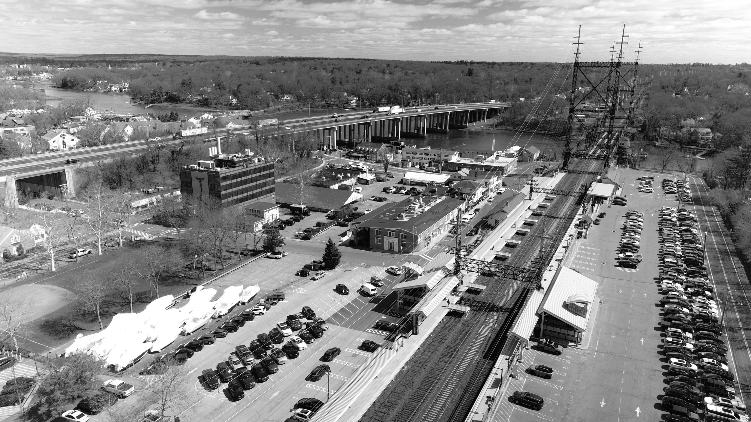 Aerial view of Westport Connecticut showing commercial buildings and infrastructure, representing Franklin Point Resources executive search market presence