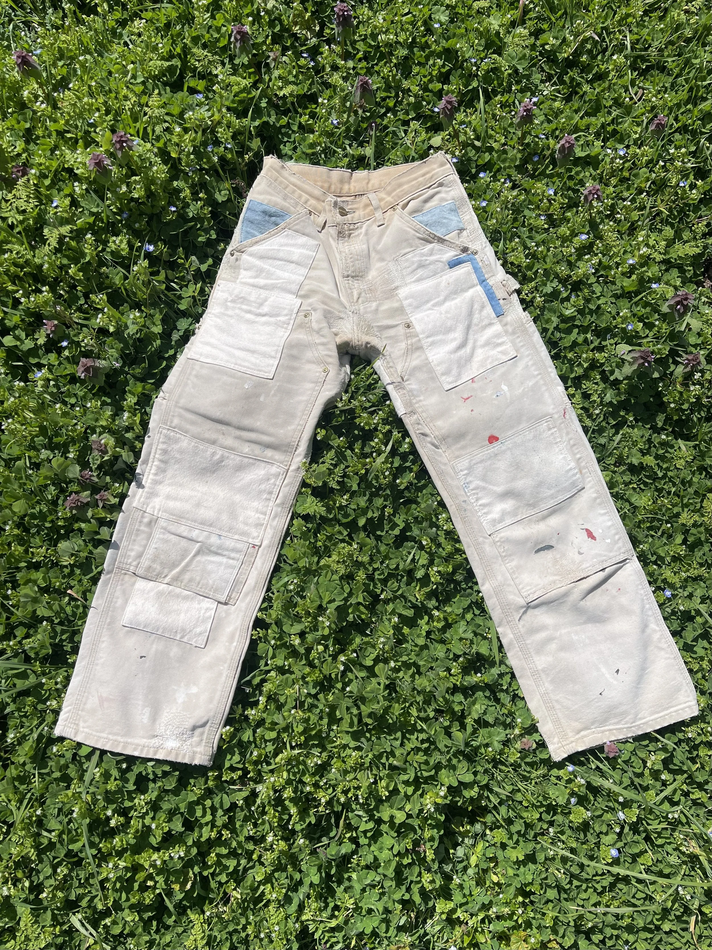 patchwork, sashiko, + machine darns on work pants