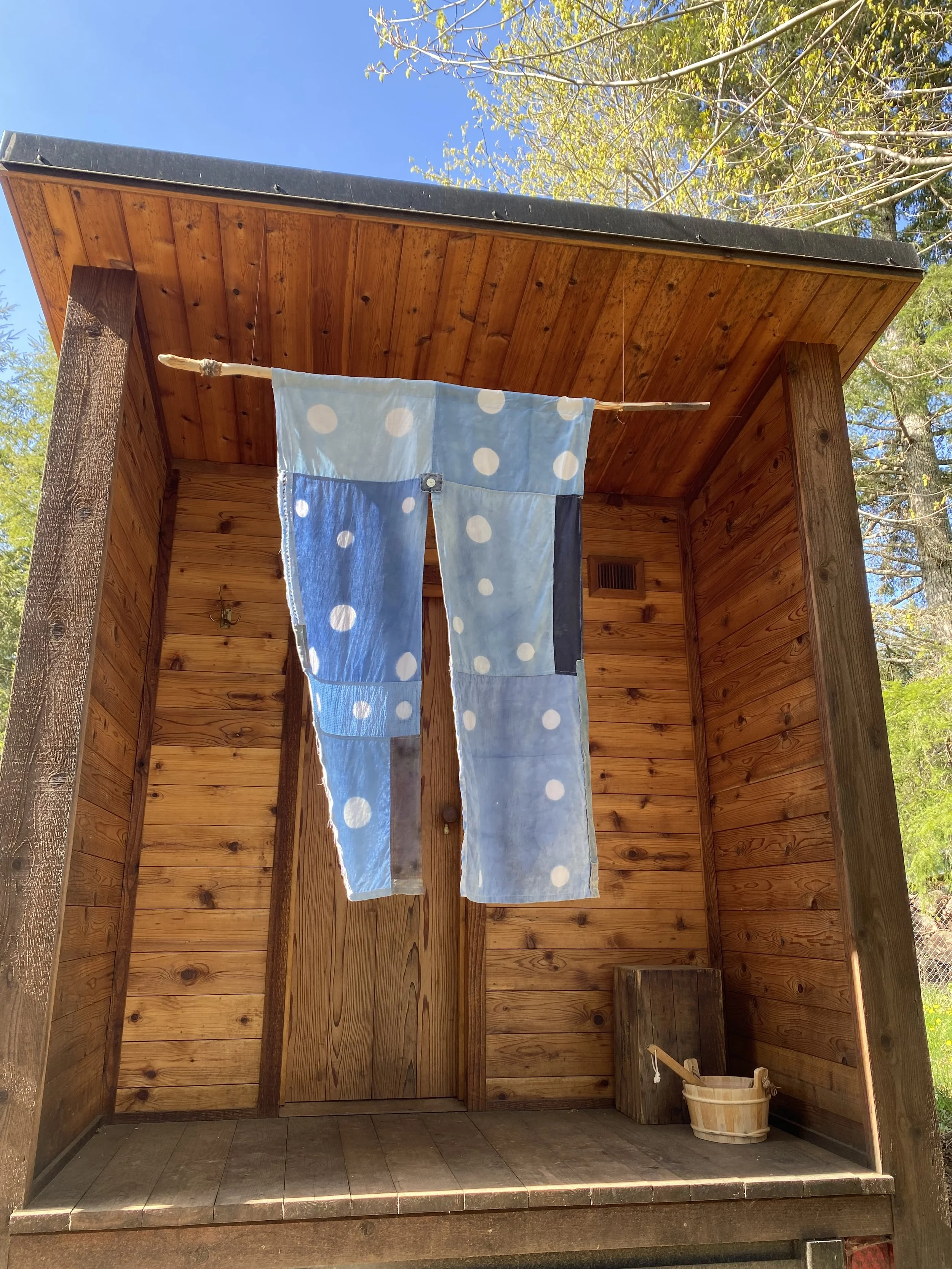 quilcene noren, linen, cotton, mother-of-pearl buttons, indigo dyed, 2022