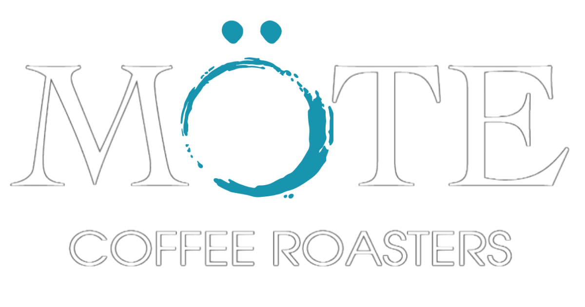 Logo for Mote Coffee Roasters featuring the word "MOTE" with a stylized coffee bean in place of the letter "O" and the words "Coffee Roasters" below.
