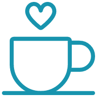 Line drawing of a coffee mug with a heart above it.