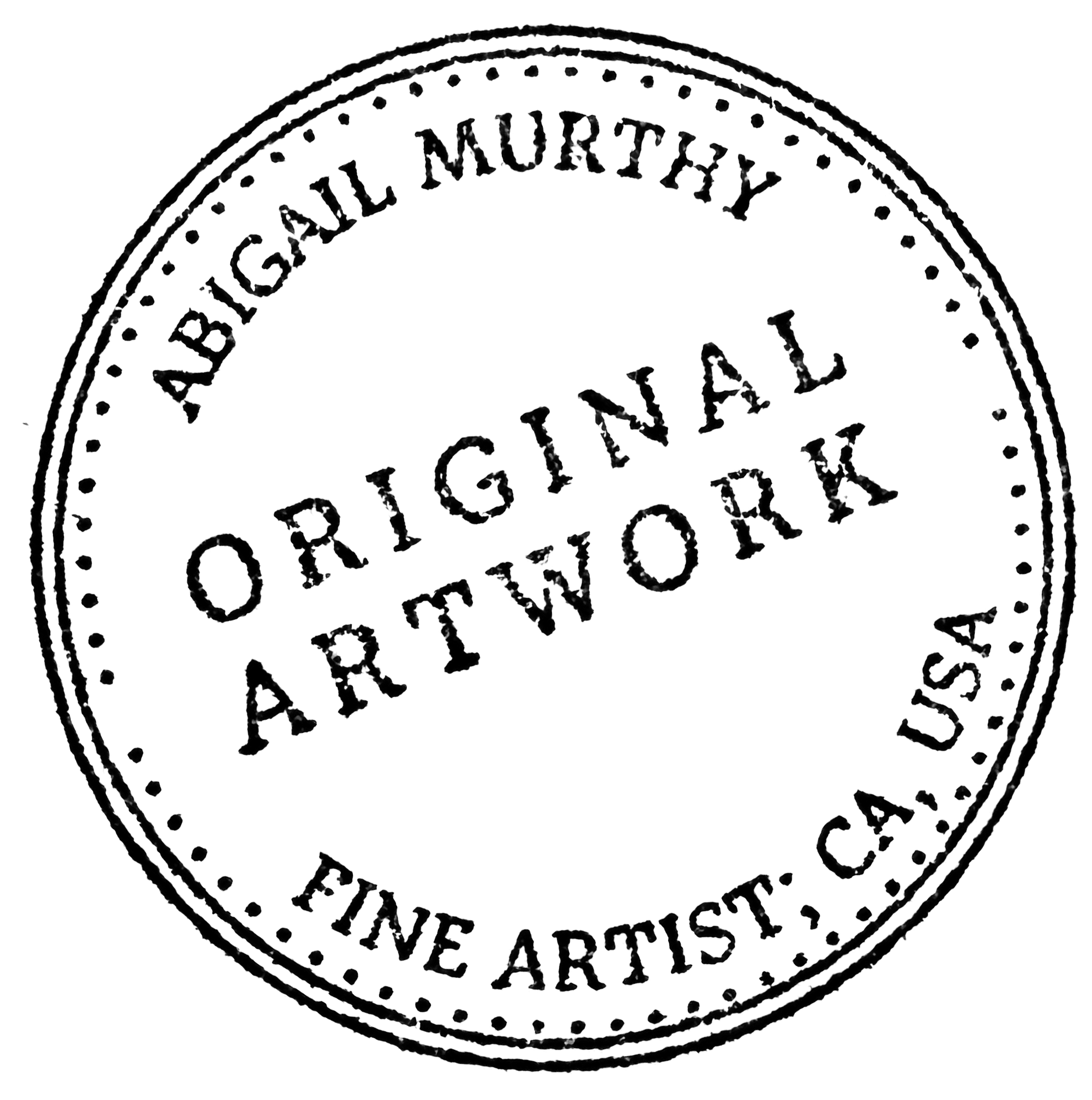 A circular stamp logo with text reads 'Original Artwork Abigail Murthy Fine Artist, CA, USA' with decorative dots around the border.