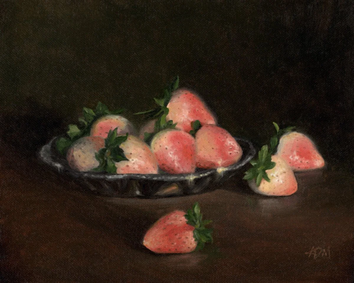 Pineberries on a Small Silver Plate | Oil | 8x10 | AVAILABLE