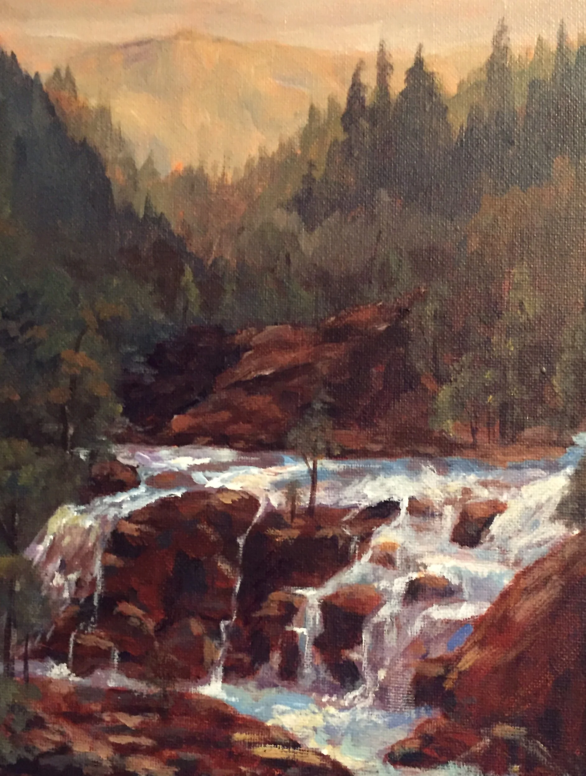 Stream with Falls | Acrylic | 9x12 | SOLD