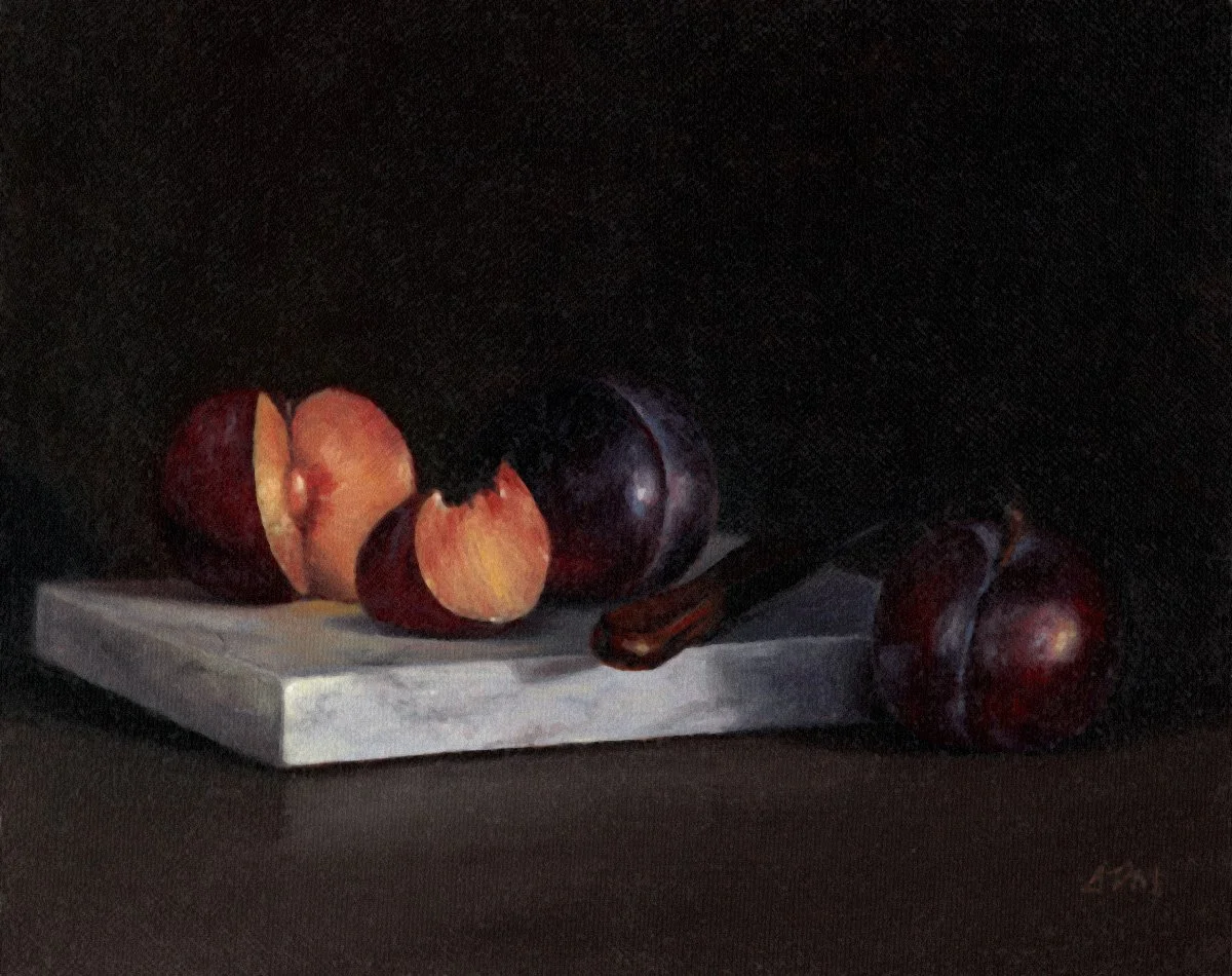 Plums on a Slab of White Marble | Oil | 8x10 | AVAILABLE
