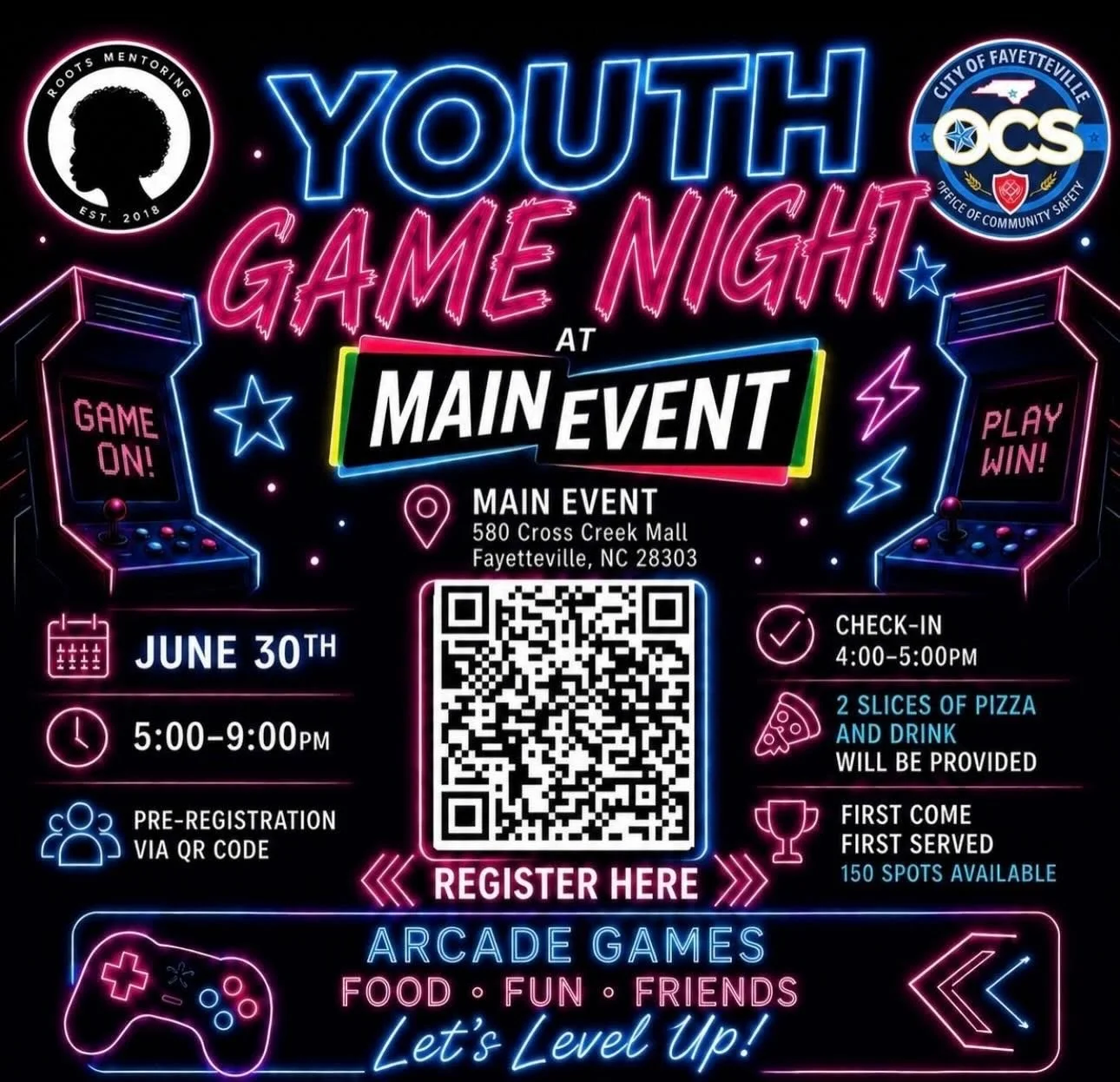 Youth Game Night: ROOTS Mentoring and City of Fayetteville Office of Community Safety