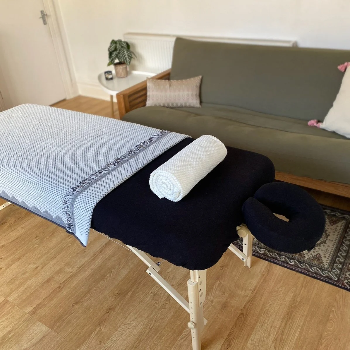 Massage table set up in living room