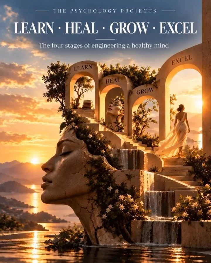 This is The Psychology Projects.
A space for understanding your mind, not just managing it.
Learn. Heal. Grow. Excel.
Four stages. One practice. Engineering healthy minds.
 #thepsychologyprojects #psychology #selfawareness #innerwork #emotionalintell