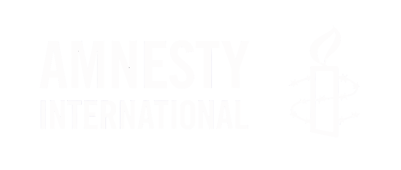 Black background with white text reading 'Amnesty International' and a white candle wrapped in barbed wire with a flame on top.