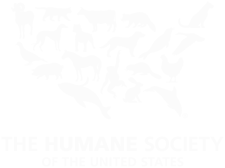 Silhouettes of various animals forming the shape of the United States outline with the text 'The Humane Society of the United States' at the bottom.