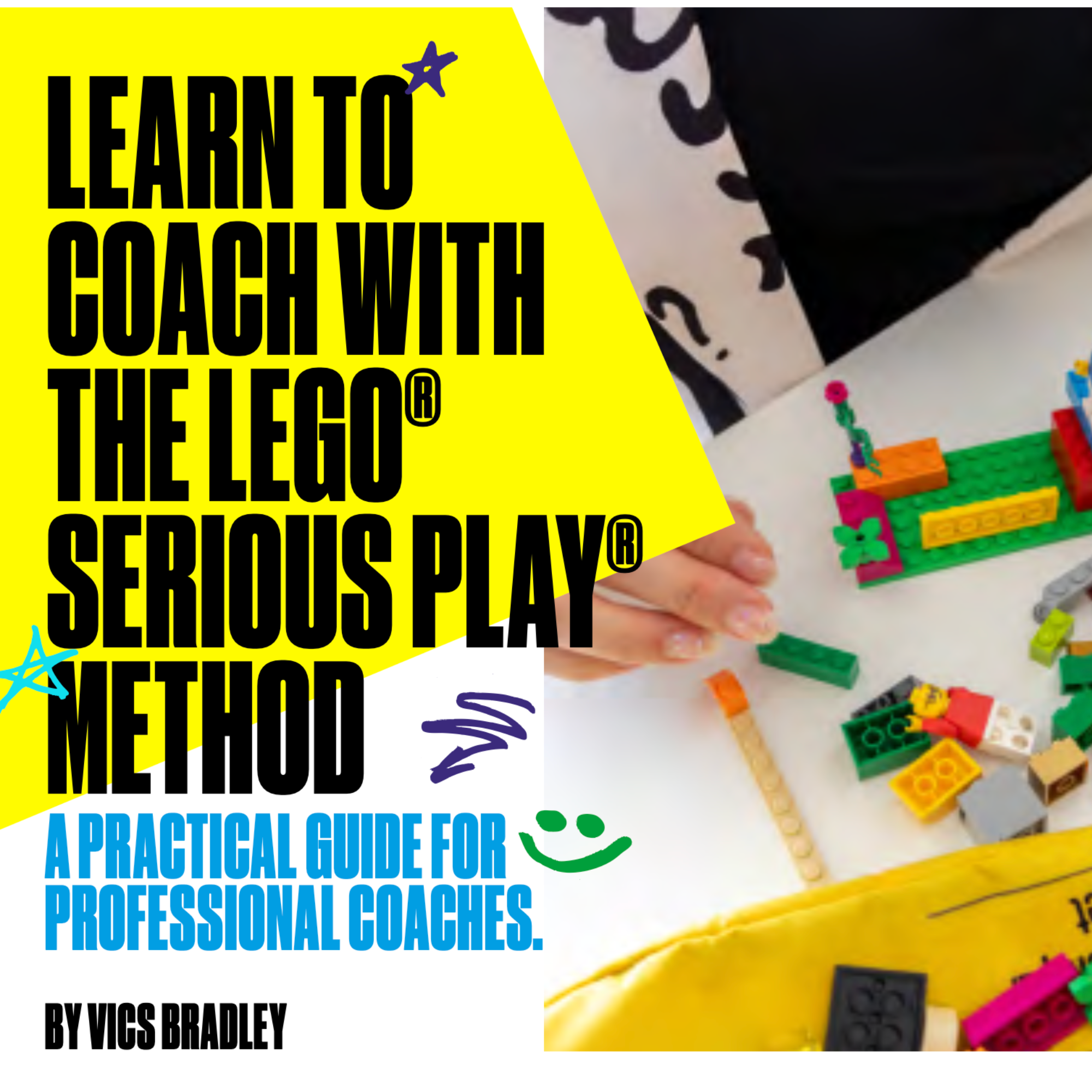 Book cover titled “Learn to Coach with LEGO Serious Play Method,” featuring LEGO bricks and a child building a model.