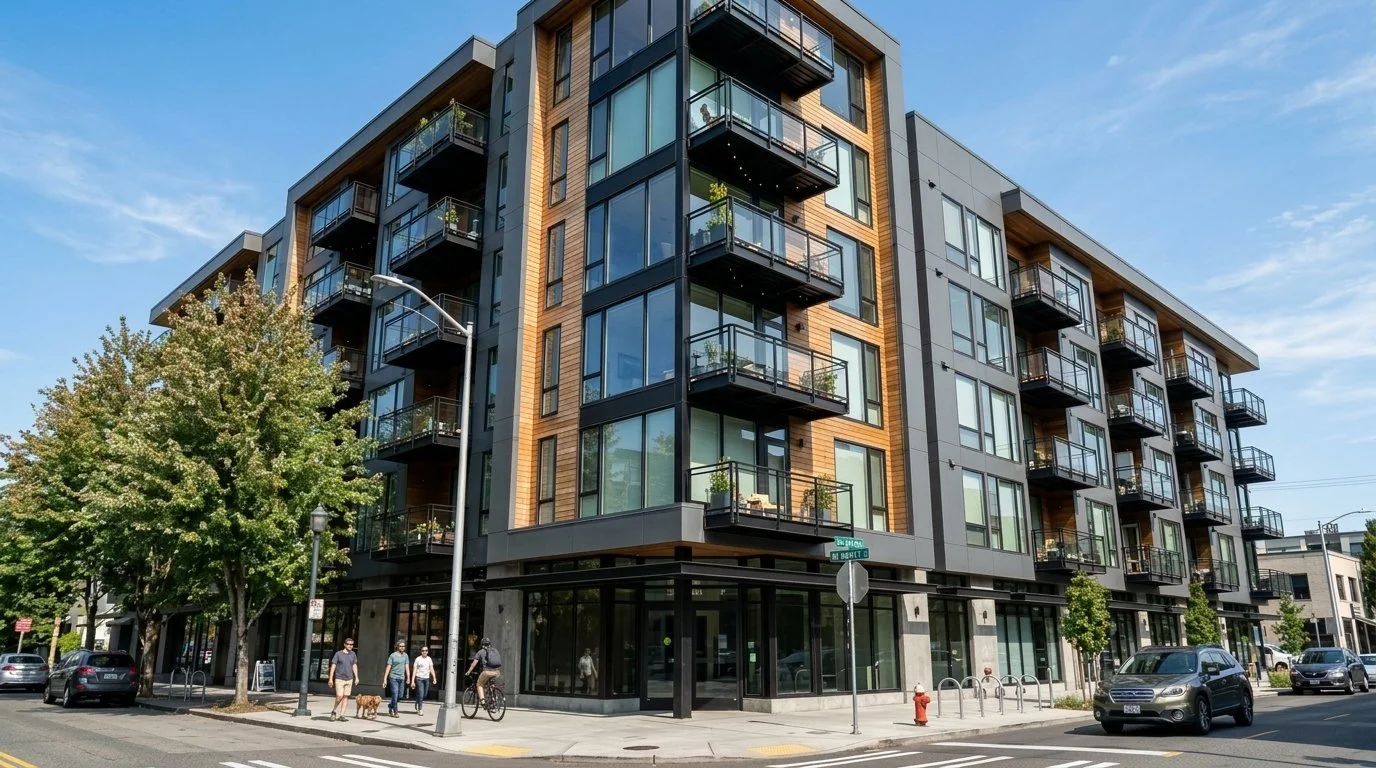 An image of a modern multi-family apartment building