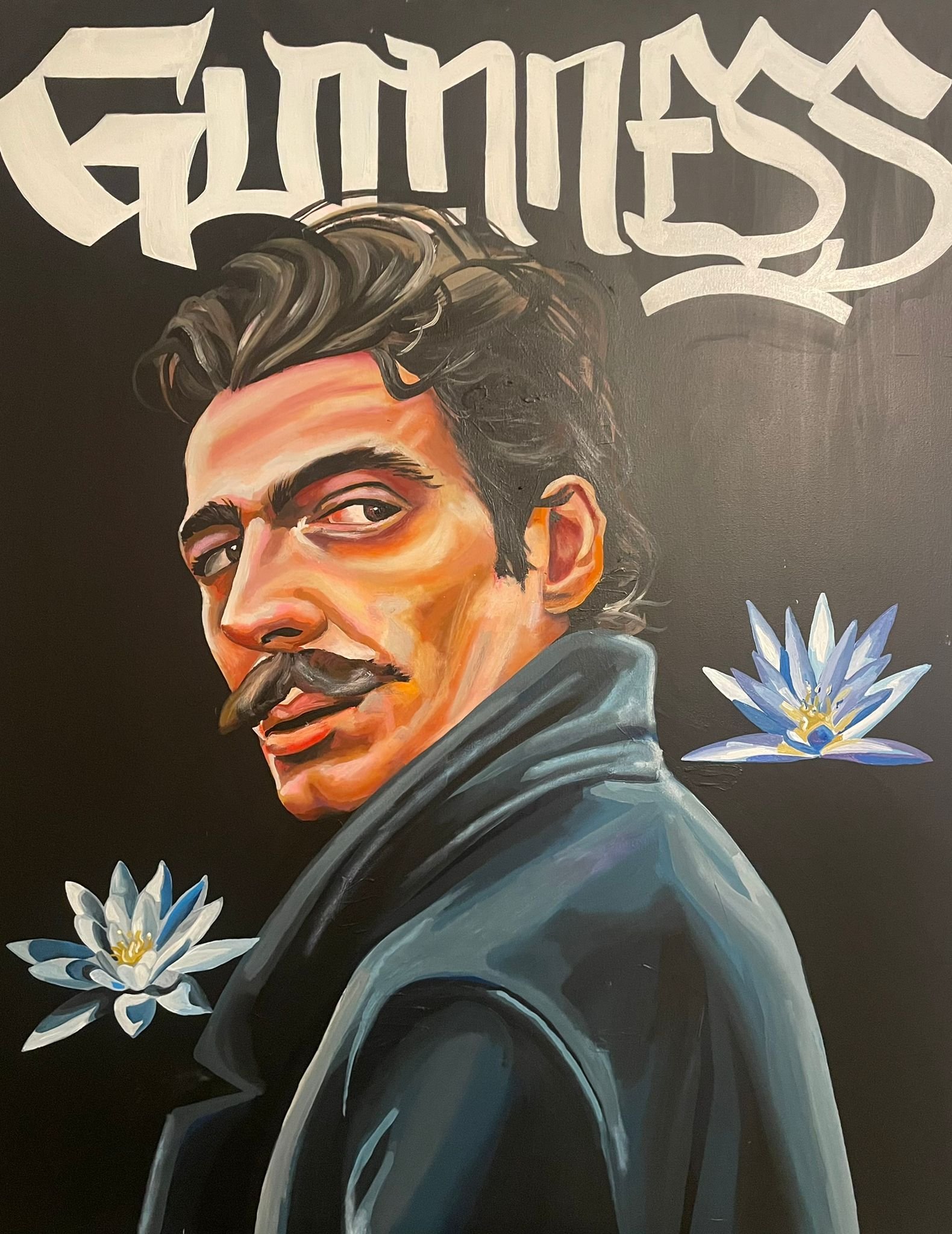 Shattered by a Water Lily – Portrait of Anthony Boyle as Arthur Guinness. Acrylic on Canvas, 82 × 102 cm.