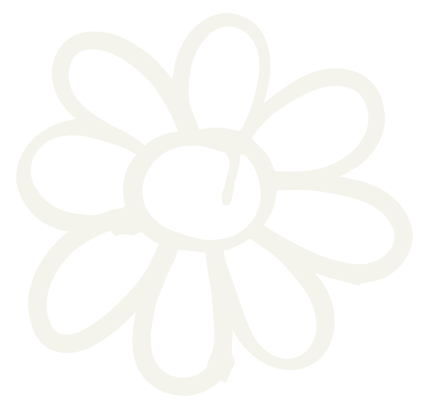 Outline drawing of a flower with large petals on a black background.