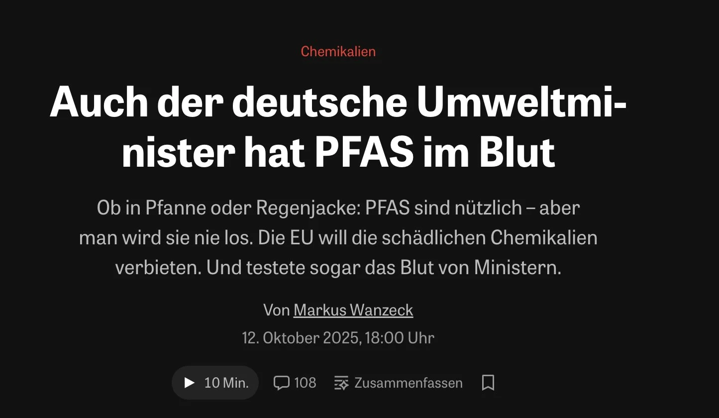 Die Zeit: Auch der deutsche Umweltminister hat PFAS im Blut