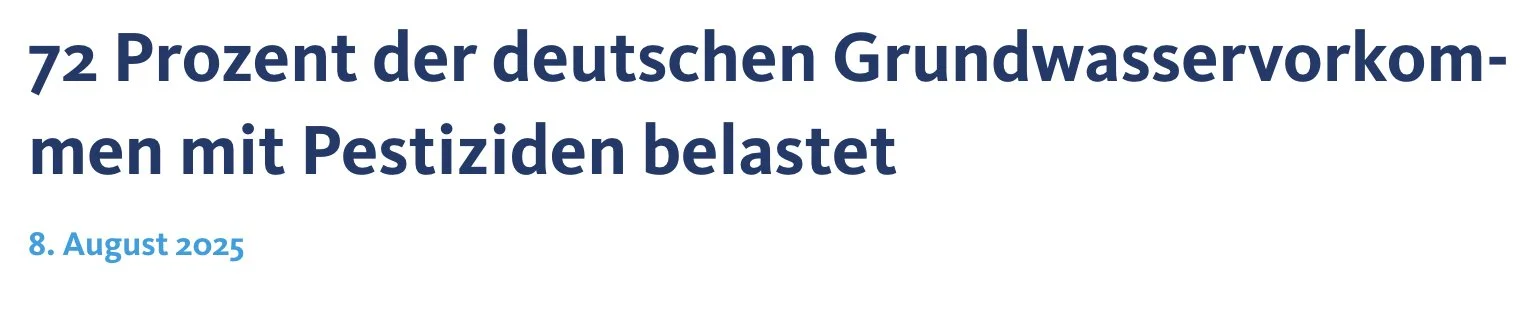 Qualitätsgemeinschaft
Bio-Mineralwasser: 72 Prozent der deutschen Grundwasservorkommen mit Pestiziden belastet