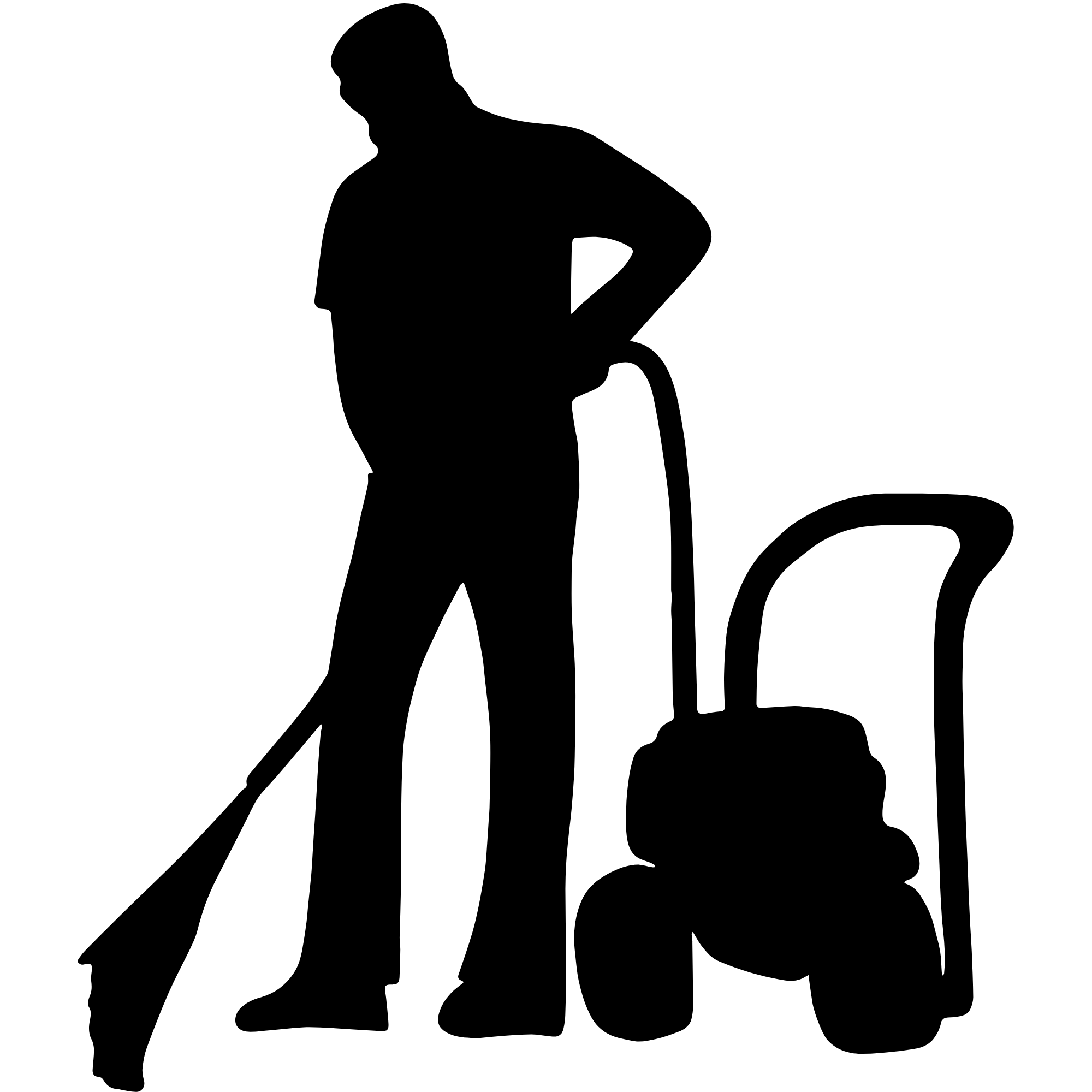 Silhouette of a person with one hand on their hip and the other holding an object, with partial black text visible behind them.