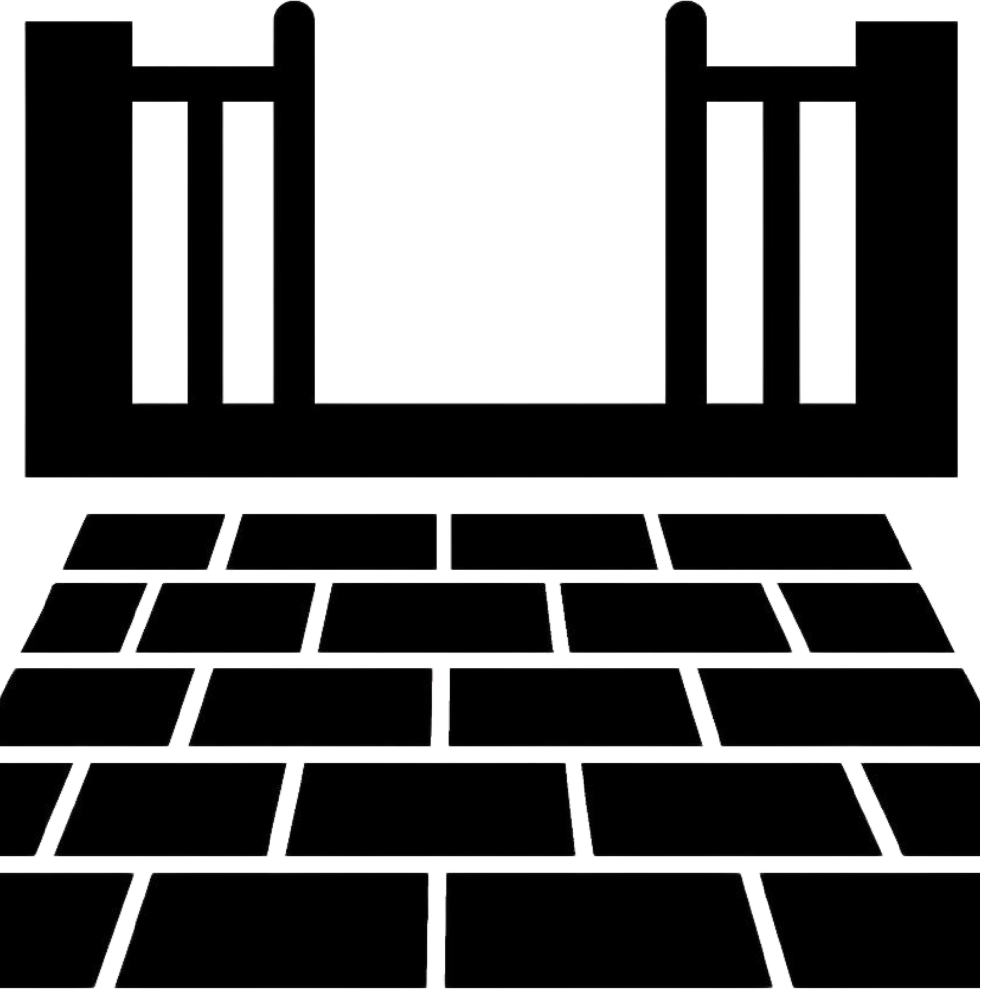 A black and white line drawing of a camera on a tripod with a grid pattern on the ground